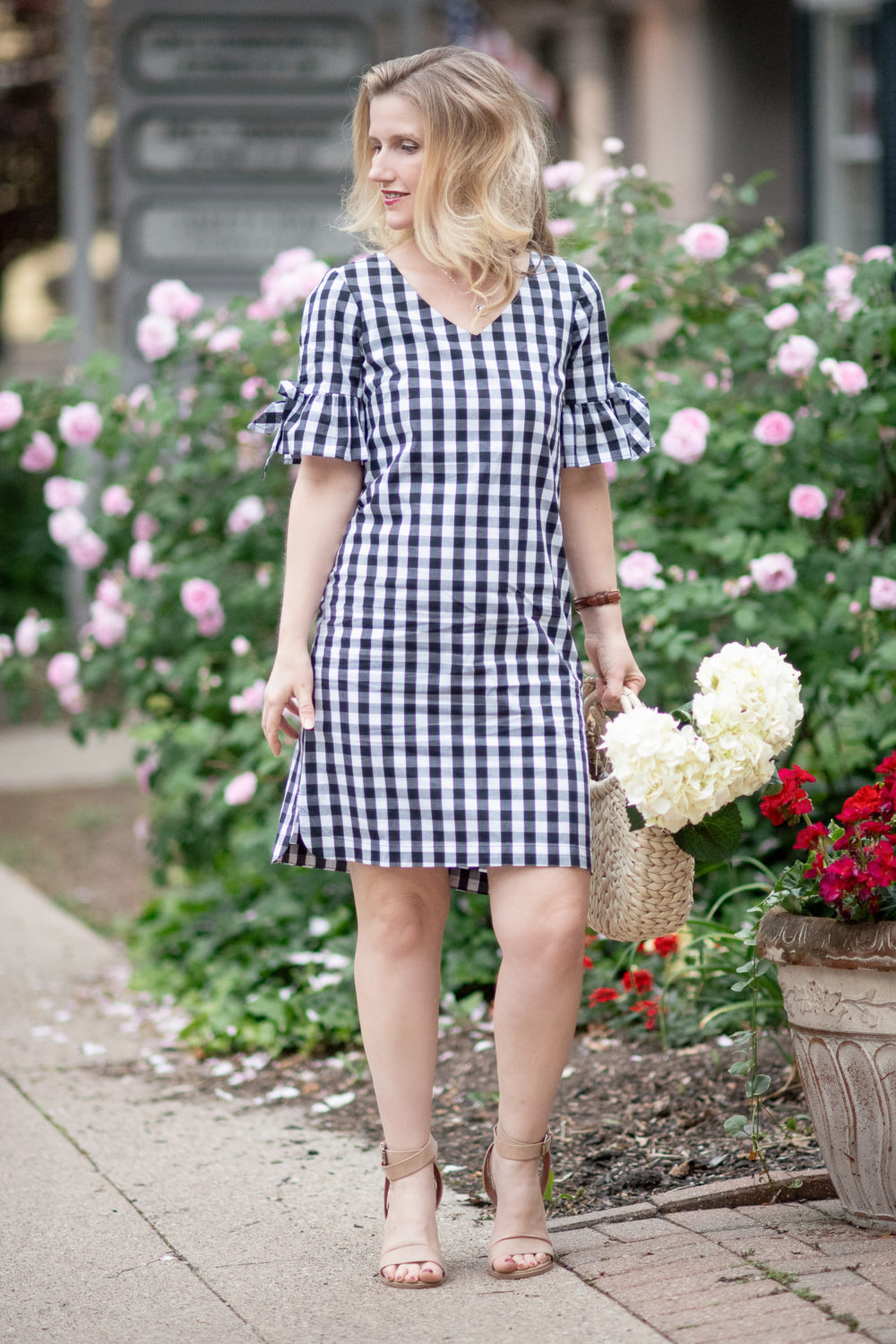 Petite Fashion Blog | J. Crew Factory Tie Seeve Dress in Gingham