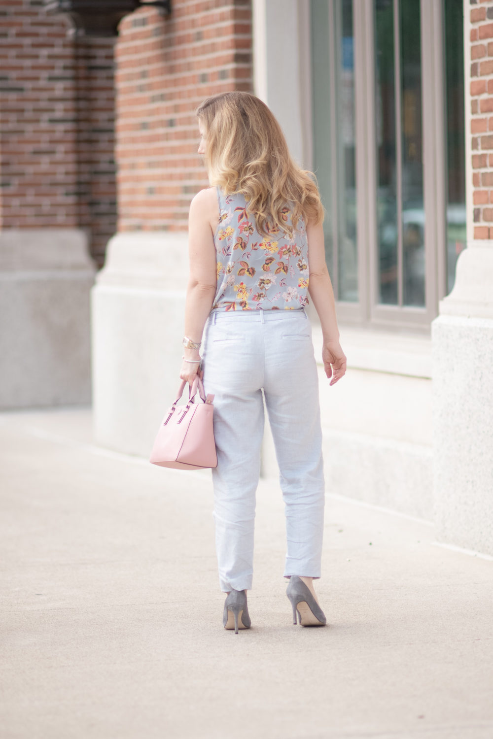 Petite Fashion and Style Blog | Loft Sale | Loft Floral Flounce Top | Loft Slim Textured Tie Waist Pencil Pants