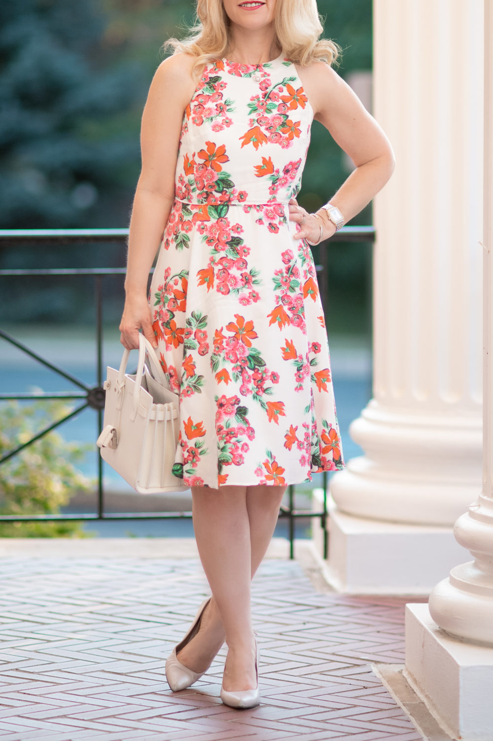 Michigan Petite Fashion and Lifestyle Blog | Ann Taylor Floral Halter Bow Back Flare Dress | Ann Taylor Semi Annual Sale