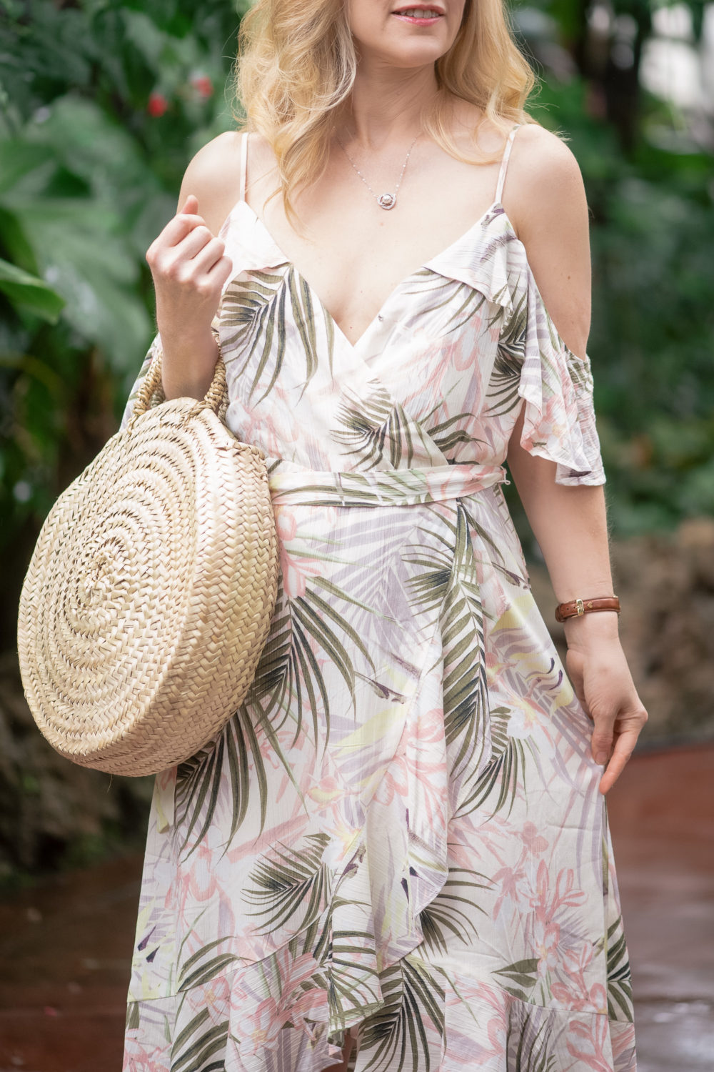 Michigan Petite Fashion and Lifestyle Blog | CeCe-Soft Palms Print Wrap Dress | Palm Print Dress