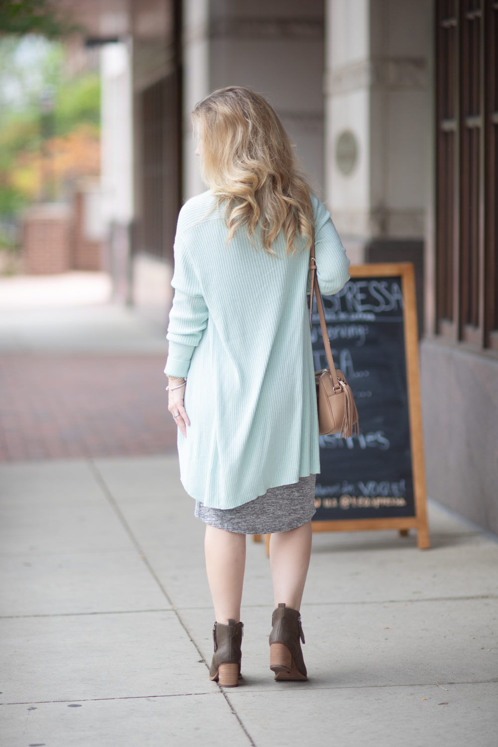 Petite Fashion Blog | Nordstrom Anniversary Sale | Leith Mélange Wrap Dress | Leith Ribbed Shawl Cocoon Sweater | Blondo Nova Waterproof Bootie