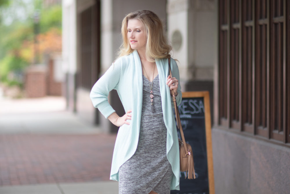 Petite Fashion Blog | Nordstrom Anniversary Sale | Leith Mélange Wrap Dress | Leith Ribbed Shawl Cocoon Sweater | Blondo Nova Waterproof Bootie
