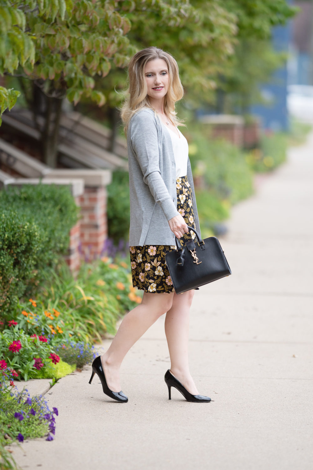 Petite Fashion and Style Blog | Loft Fall Arrivals | Daisy Fluid A-Line Skirt | Loft Boyfriend Cardigan