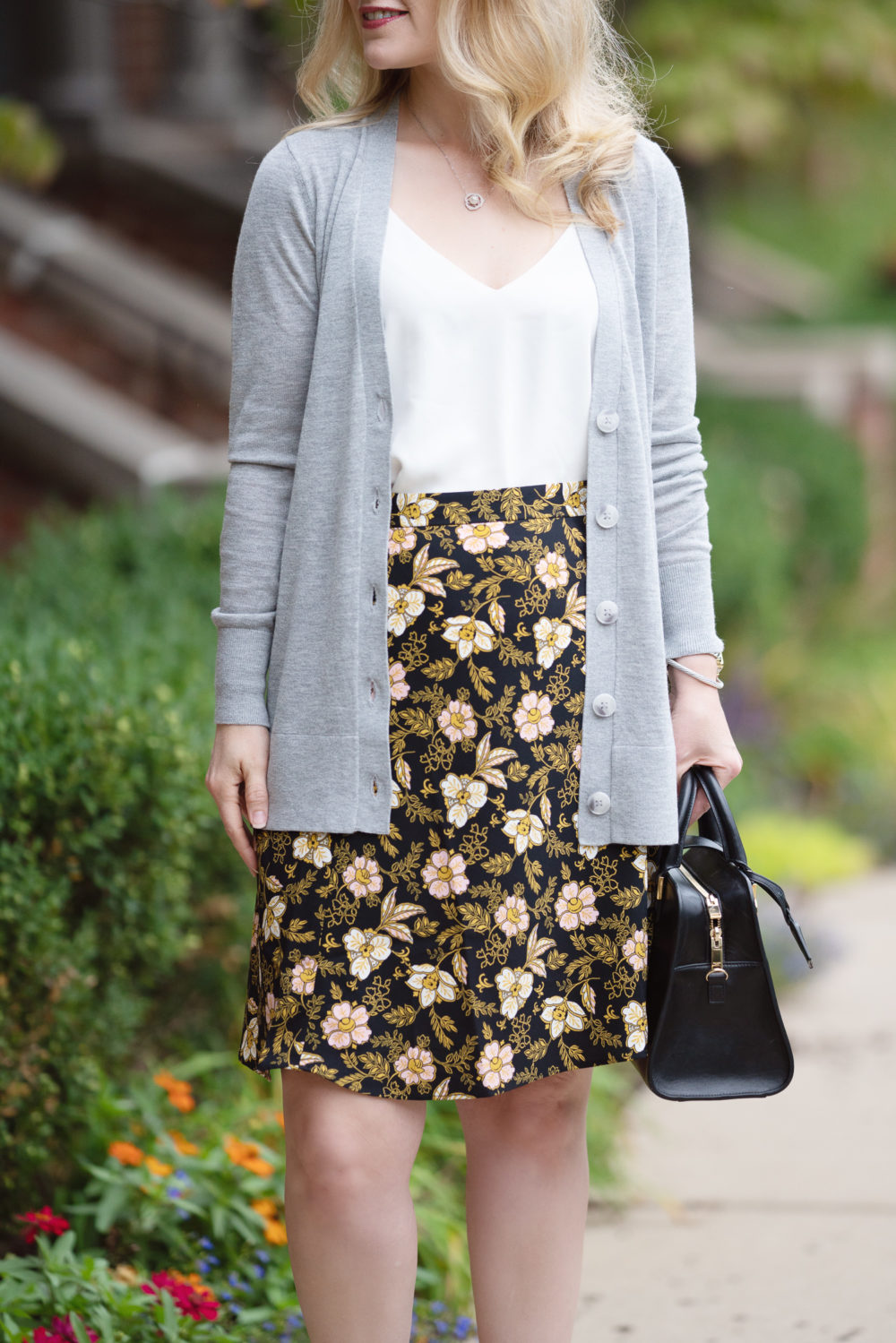 Petite Fashion and Style Blog | Loft Fall Arrivals | Daisy Fluid A-Line Skirt | Loft Boyfriend Cardigan