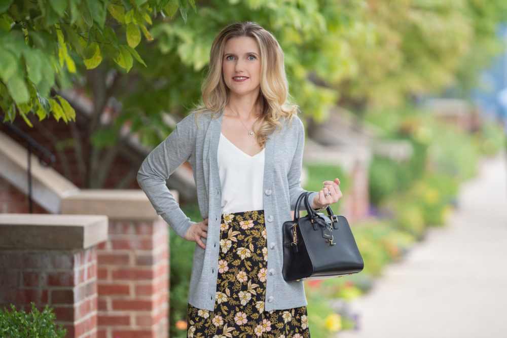 Petite Fashion and Style Blog | Loft Fall Arrivals | Daisy Fluid A-Line Skirt | Loft Boyfriend Cardigan