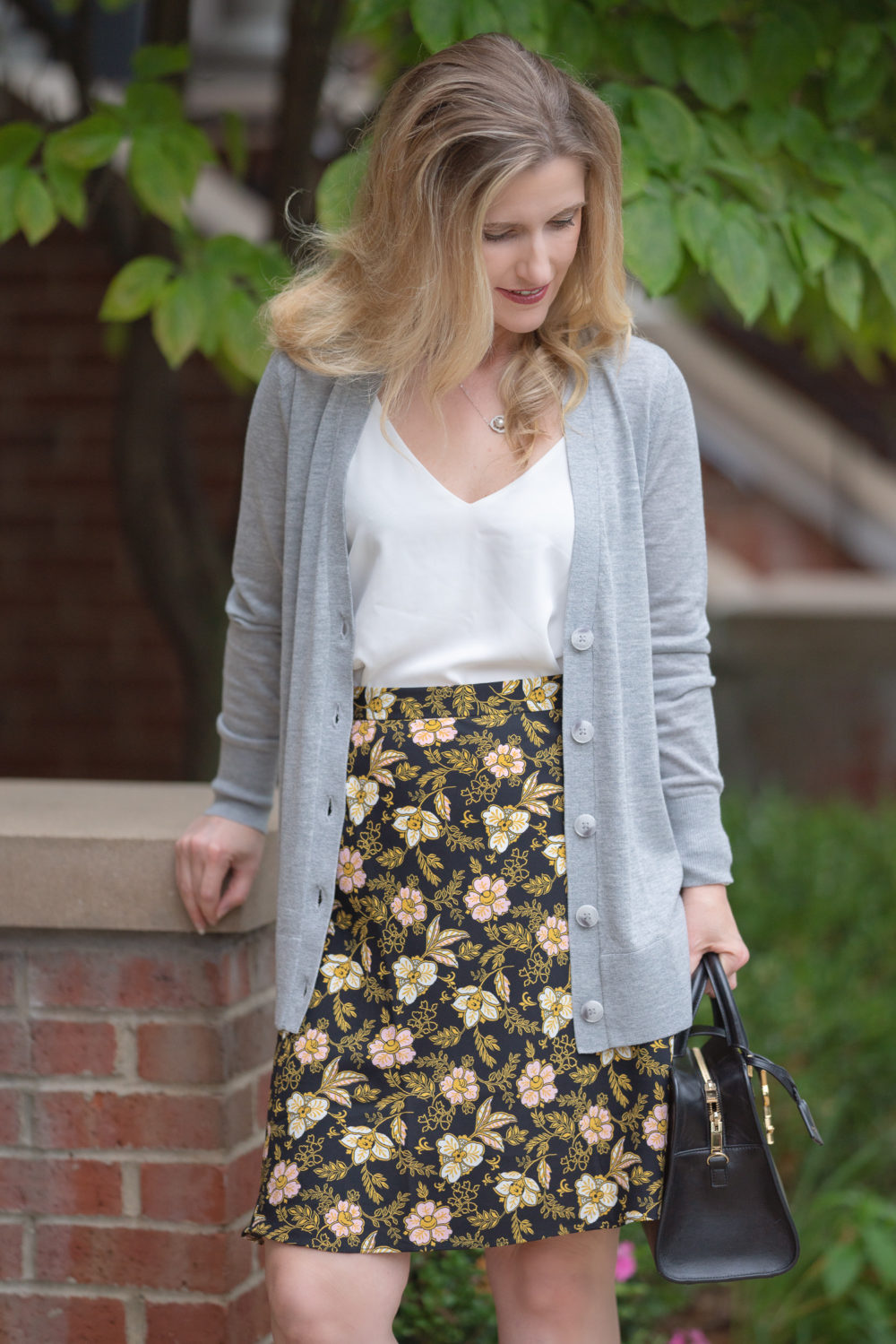 Petite Fashion and Style Blog | Loft Fall Arrivals | Daisy Fluid A-Line Skirt | Loft Boyfriend Cardigan