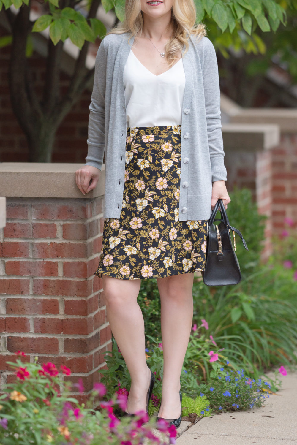 Petite Fashion and Style Blog | Loft Fall Arrivals | Daisy Fluid A-Line Skirt | Loft Boyfriend Cardigan