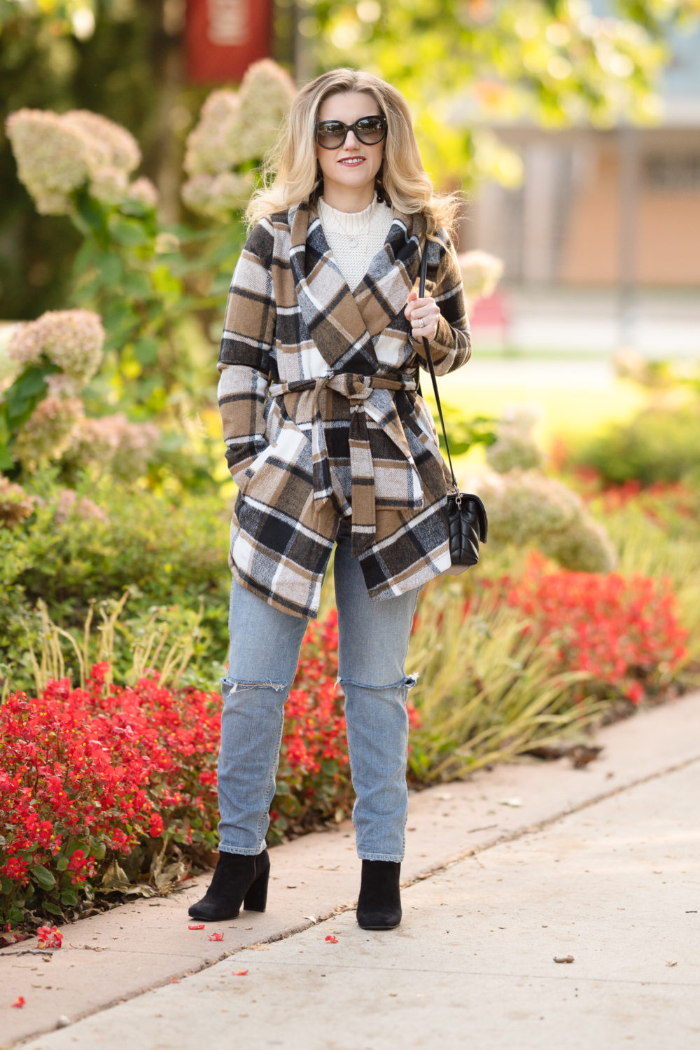 Petite Fashion and Style Blog | Allegra K Women's Turn Down Collar Asymmetric Hem Plaid Wrap Coat | Amazon Fall and Winter Coats