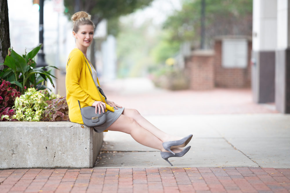 Petite Fashion and Style Blog | Halogen Mixed Stitch Cardigan | Loft Tie Front Skirt | How to Wear Yellow