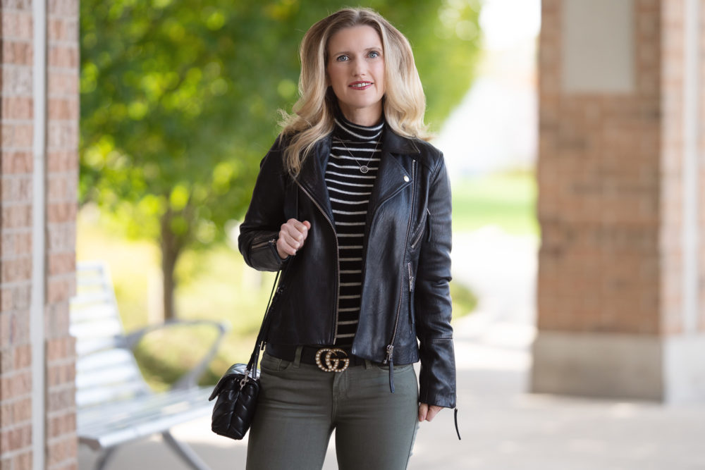 Petite Fashion and Style Blog | Topshop Leather Moto Jacket | Ann Taylor Leopard Heels | YSL LouLou Crossbody Bag