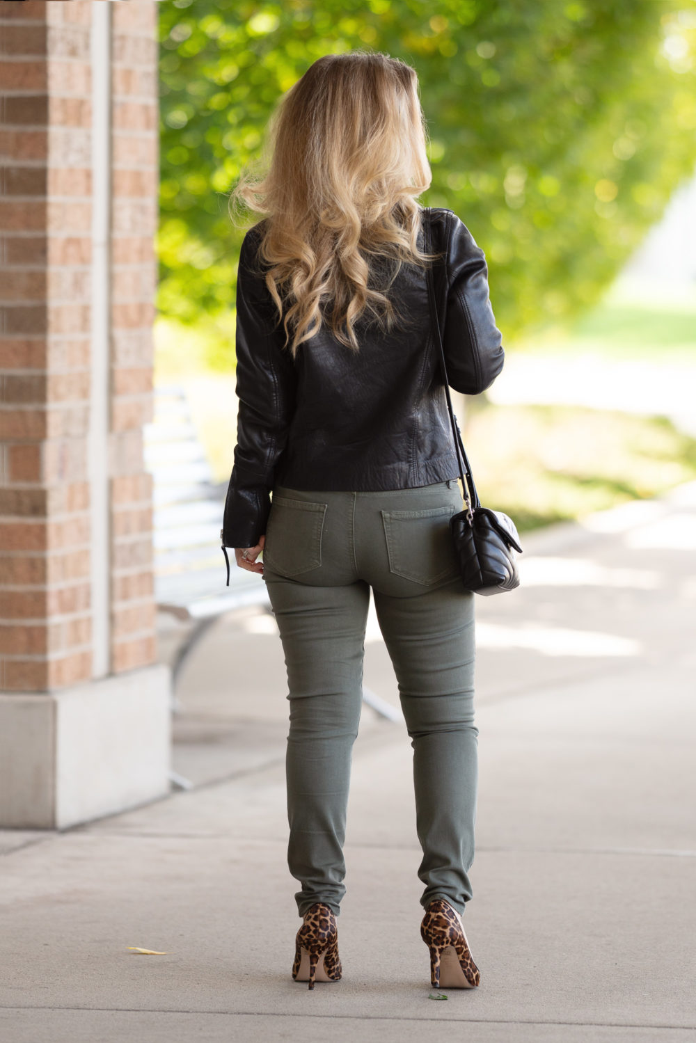 Petite Fashion and Style Blog | Topshop Leather Moto Jacket | Ann Taylor Leopard Heels | YSL LouLou Crossbody Bag