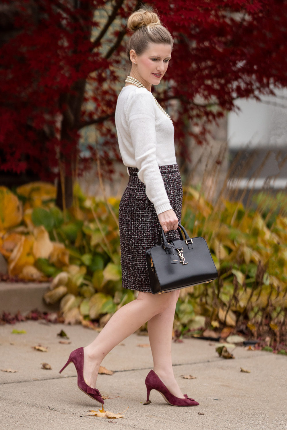 Petite Fashion and Style Blog | Ann Taylor Puffed Shoulder Sweater | Ann Taylor Tweed A-Line Skirt