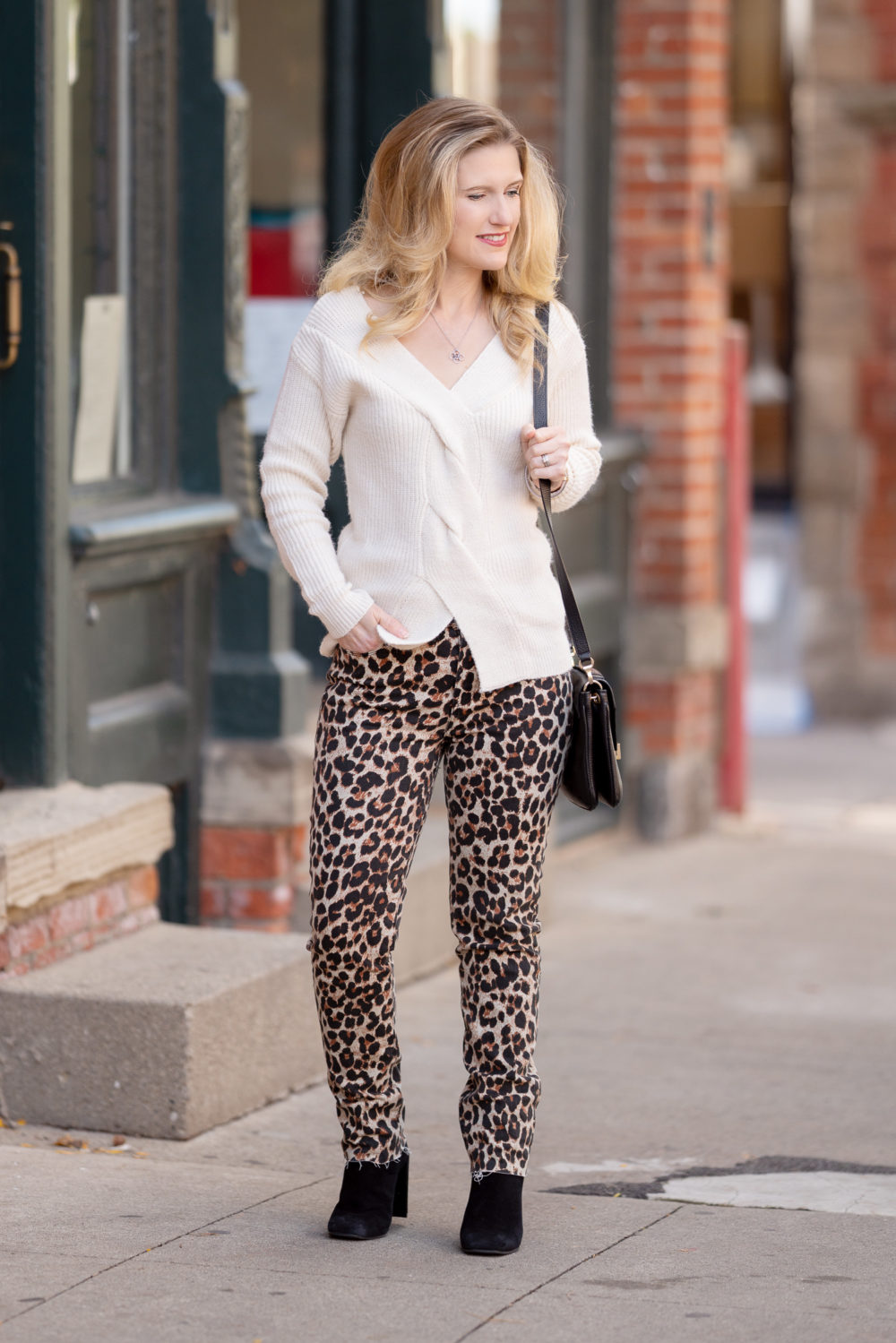 Petite Fashion and Style Blog | Paige Hoxton Leopard Print Jeans | JOA Braid Sweater