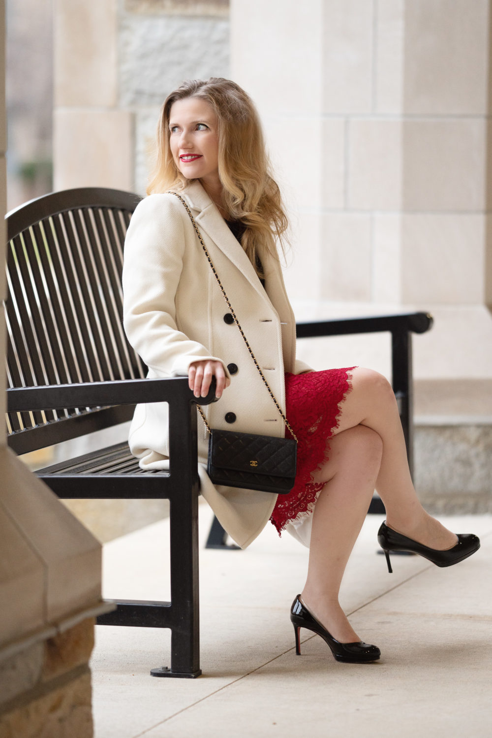 Petite Fashion and Style Blog | J. Crew Pintucked Pencil Skirt in Lace | Red Skirt | Lace Skirt | Christian Louboutin Simple Pump | Holiday Outfit Idea
