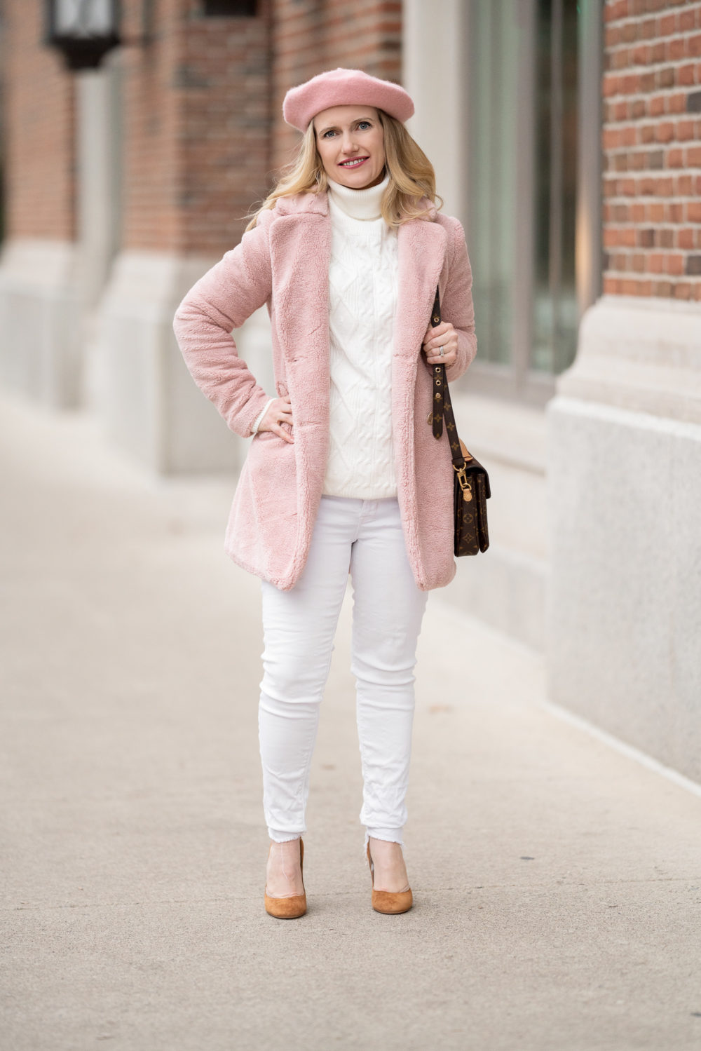 Petite Fashion and Style Blog | Pretty Guide Women's Turtleneck Sweater | Allegra K Women's Double Breasted Button Light Weight Faux Plush Coat | Gianvito Rossi Camel Suede Pumps