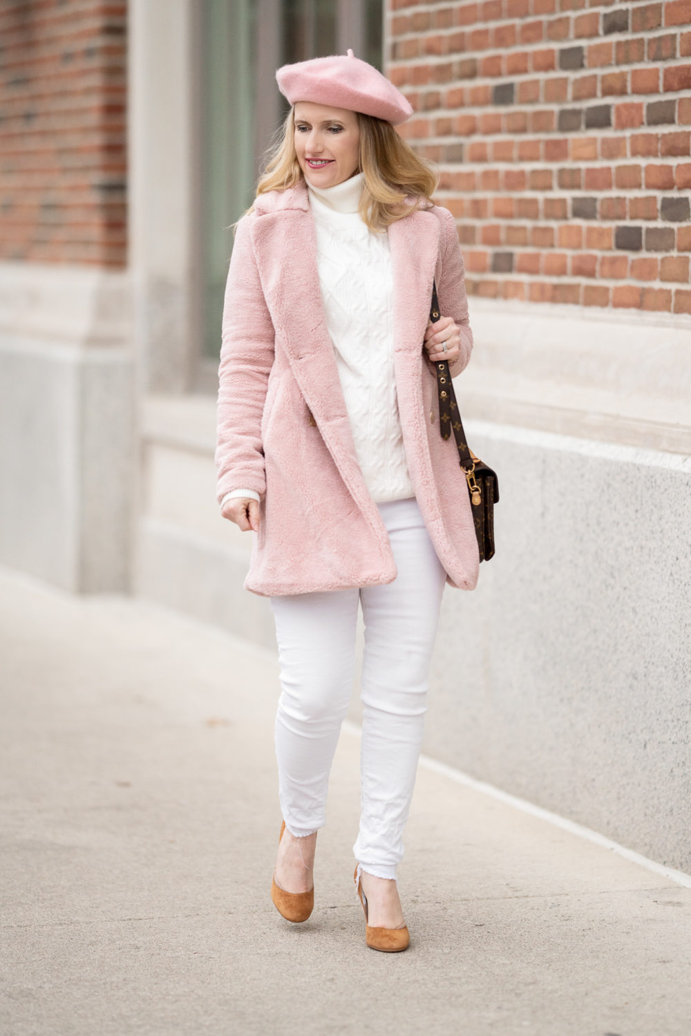 Petite Fashion and Style Blog | Pretty Guide Women's Turtleneck Sweater | Allegra K Women's Double Breasted Button Light Weight Faux Plush Coat | Gianvito Rossi Camel Suede Pumps