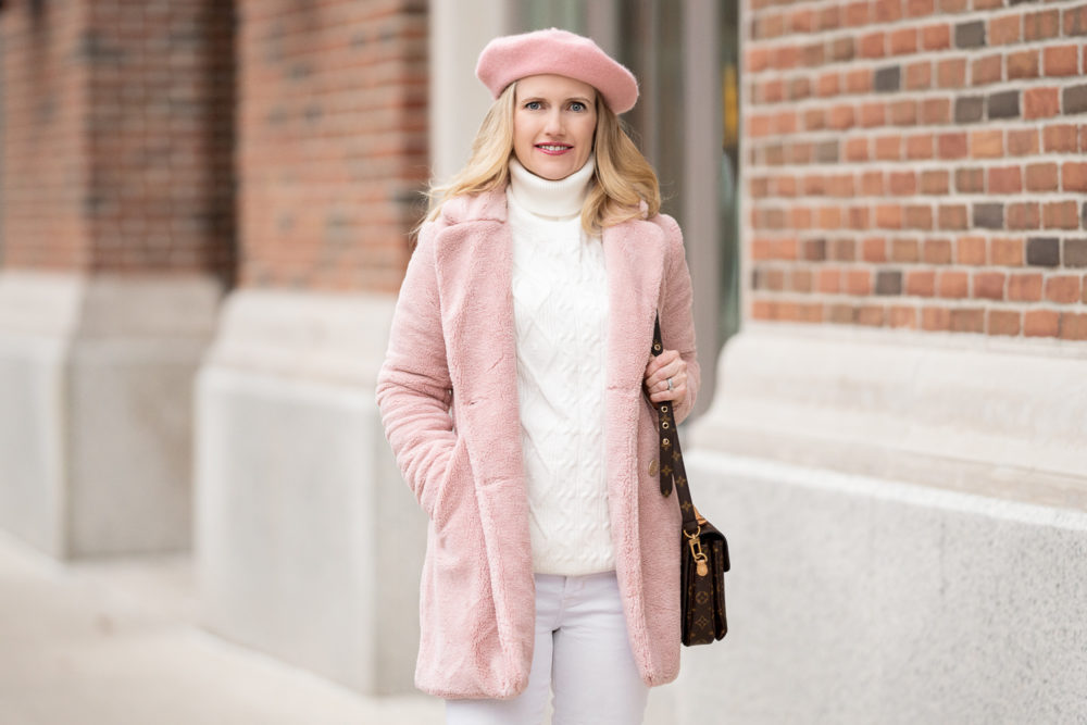 Petite Fashion and Style Blog | Pretty Guide Women's Turtleneck Sweater | Allegra K Women's Double Breasted Button Light Weight Faux Plush Coat | Gianvito Rossi Camel Suede Pumps