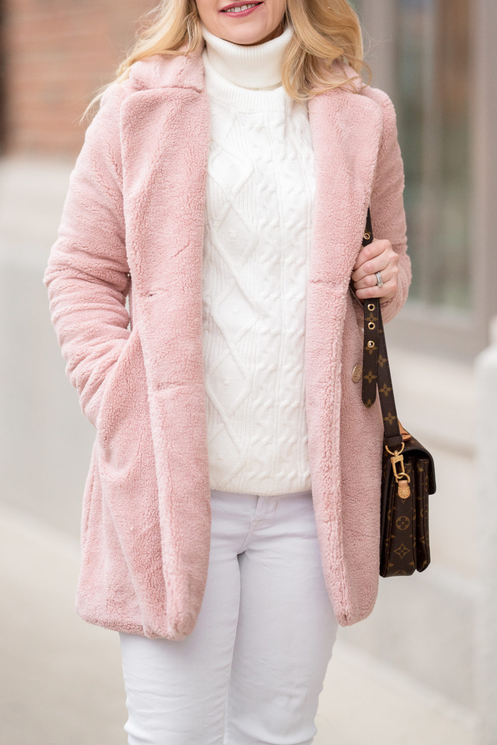 Petite Fashion and Style Blog | Pretty Guide Women's Turtleneck Sweater | Allegra K Women's Double Breasted Button Light Weight Faux Plush Coat | Gianvito Rossi Camel Suede Pumps