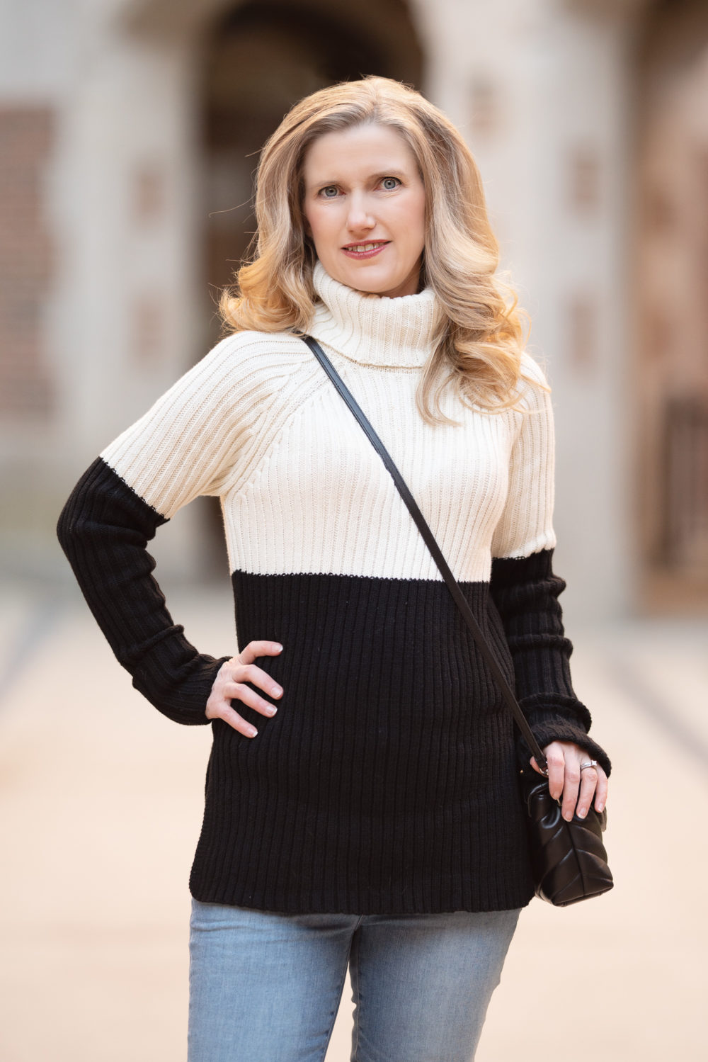 All About Tape-In Hair Extensions | Petite Fashion and Style Blog | Aqua Colorblock Turtleneck Sweater | Stewart Weitzman Highland | Avissa Salon Ann Arbor