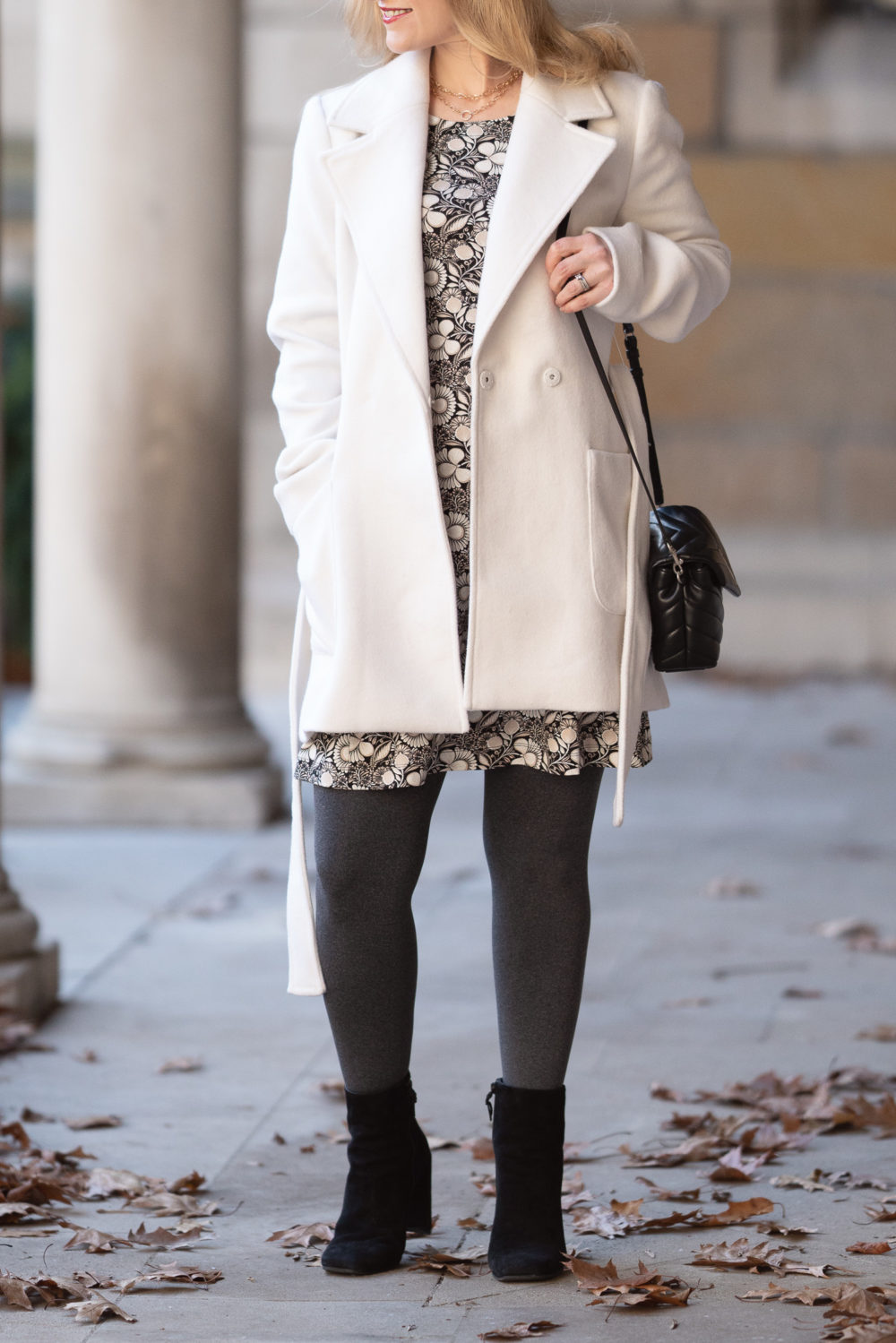 Petite Fashion and Style Blog | Loft Floral 3-4 Sleeve Swing Dress | Loft Twill Wrap Coat | Loft Sale