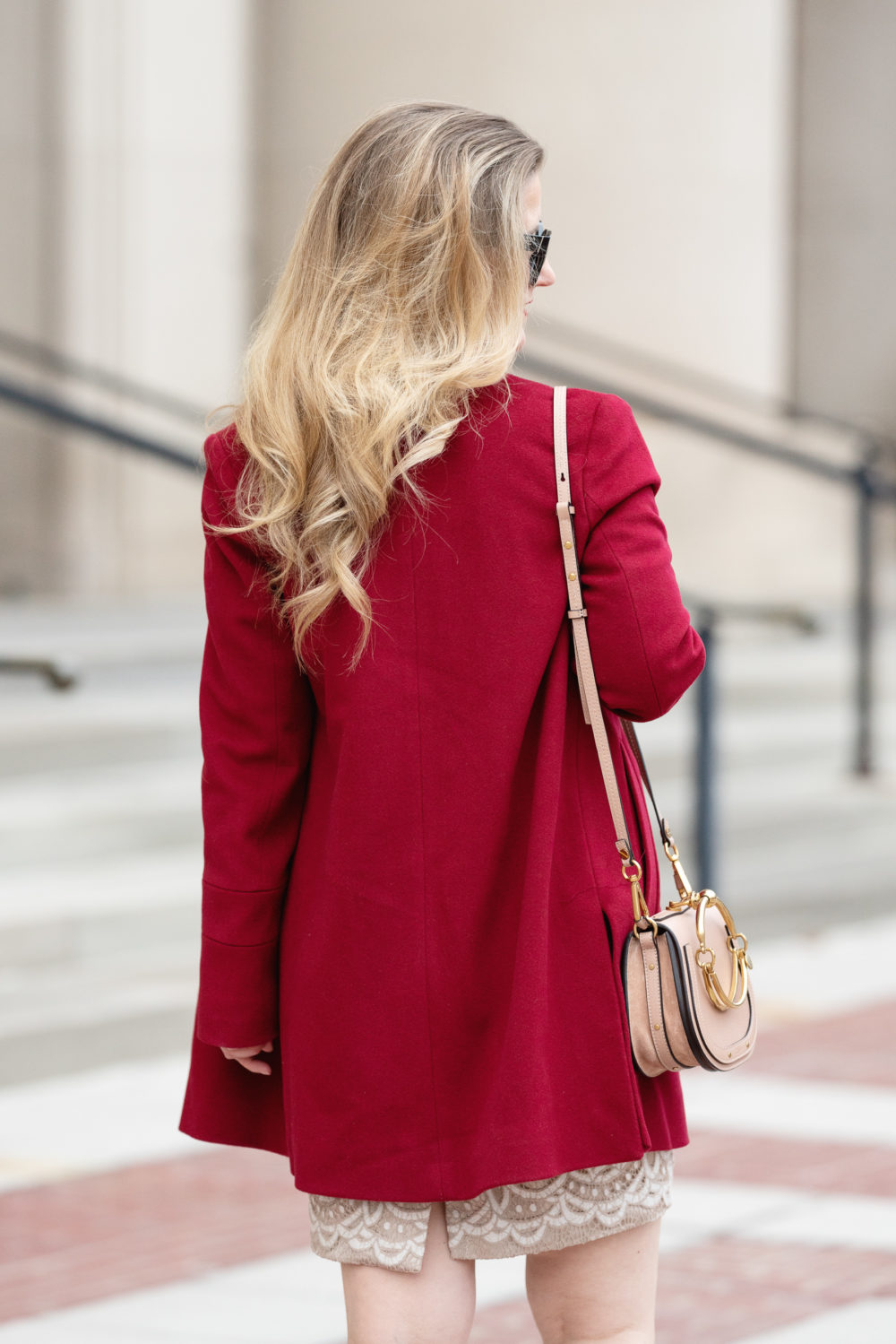 Petite Fashion and Style Blog | Nancy Pelosi Coat | Fleurette Red Coat | Eliza J Lace Dress