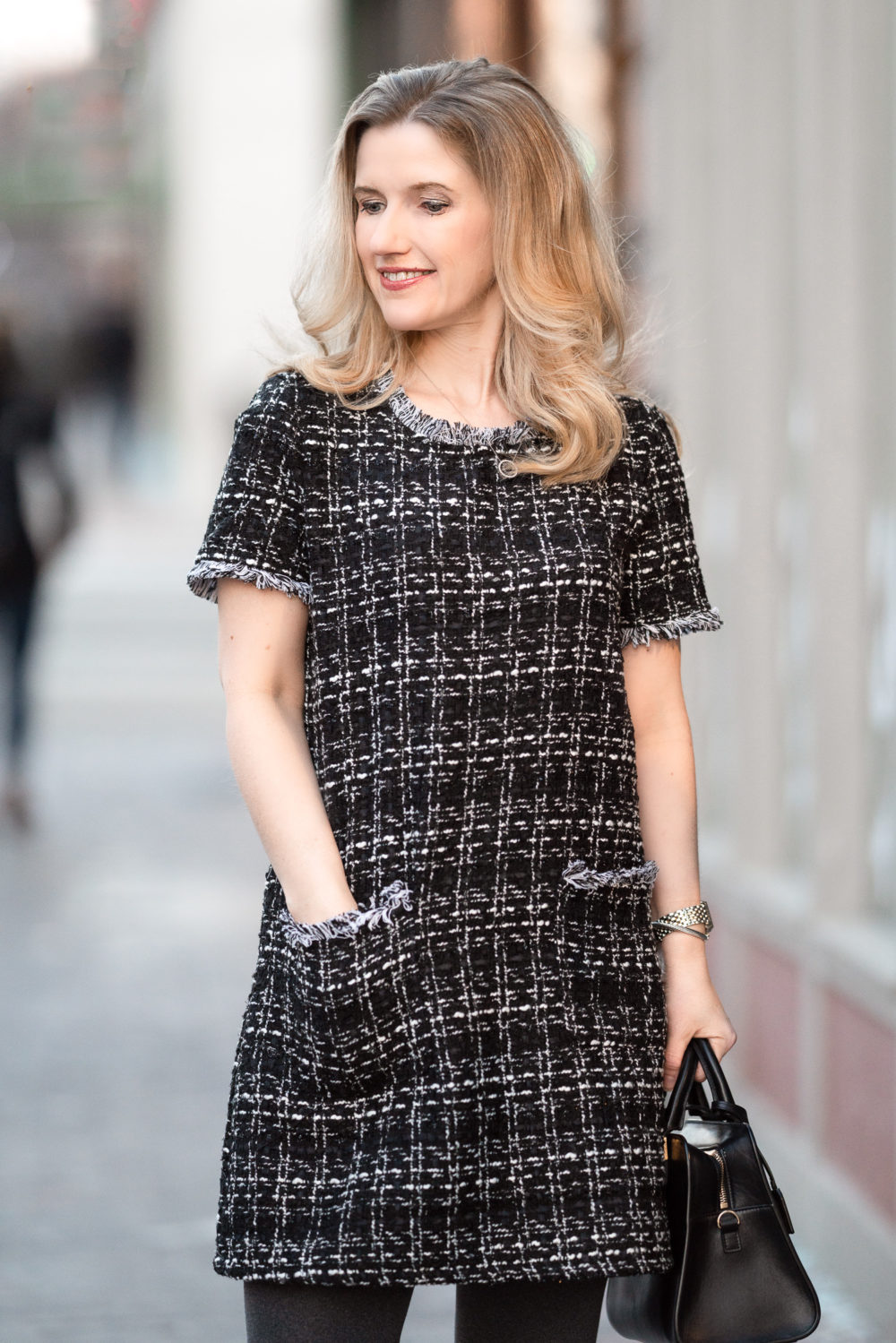 Petite Fashion Blog | Petite Style | Amazon Dresses | Polkadot Dress | Club Monaco Coat | Ivory Wool Coat | Gucci Marmont Bag | Petite Fashion | Dresses for Petite Women