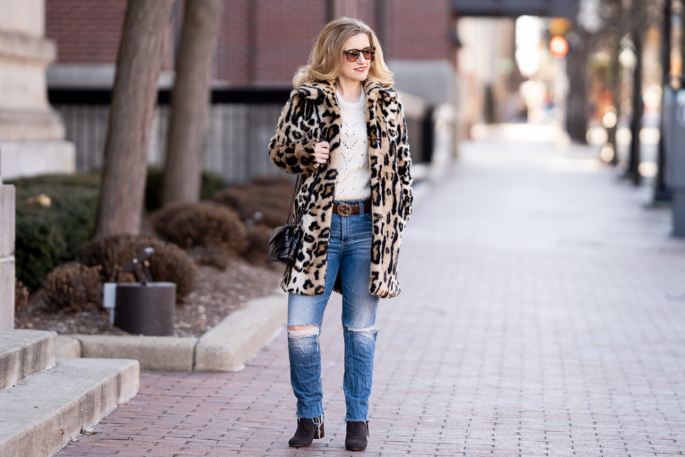 Petite Fashion Blog | Petite Style | Kensie Leopard Coat | Topshop Pointelle Sweater | Gucci Belt | AG Isabella Crop Jeans | YSL Lou Lou Toy Crossbody Bag