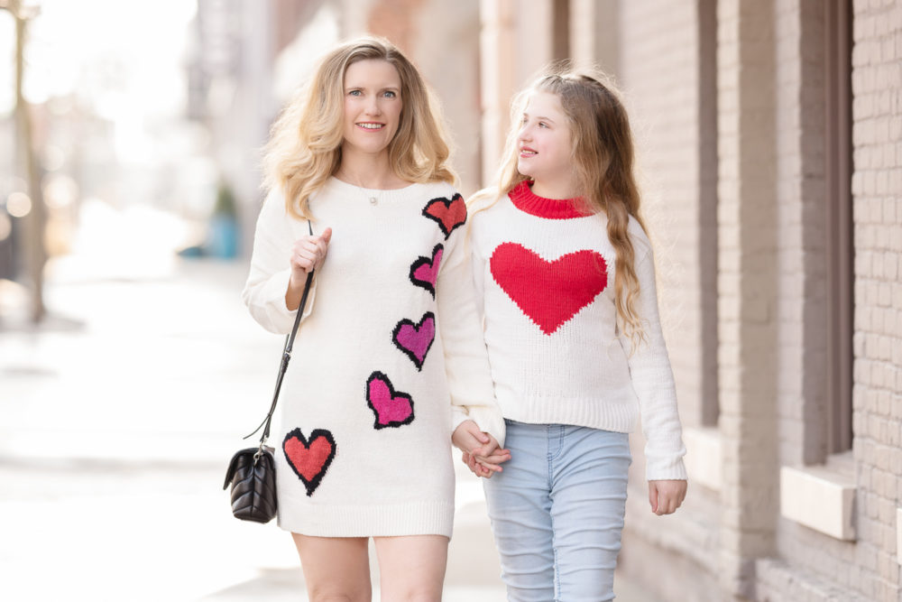 Petite Fashion and Style Blog | Lovers + Friends Heart Stopper Sweater | Tucker + Tate Sweetheart Intarsia Sweater | Galentine's Day Idea for Kids