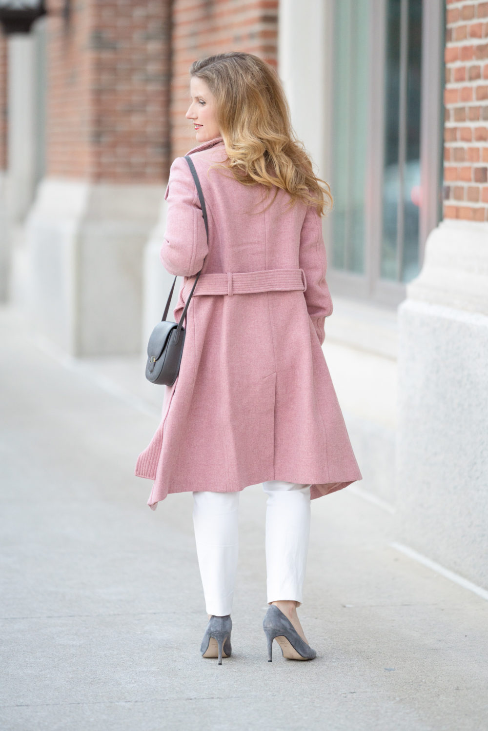 Petite Fashion and Style Blog | Mango Pink Coat | Pink Wool Coat | Pink Belted Wool Coat | Ann Taylor Cable Knit Sweater | White House Black Market Slim Ankle Pants