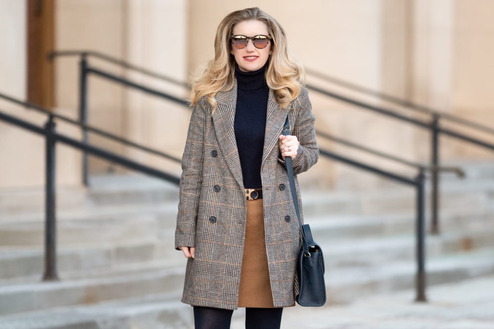 Petite Fashion and Style Blog |Zara Plaid Coat | J. Crew Factory Wool Pencil Skirt | Ferragamo Belt
