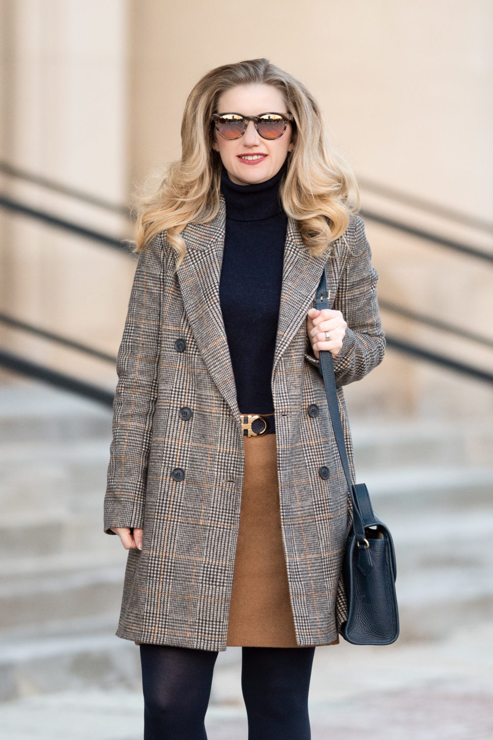 Petite Fashion and Style Blog |Zara Plaid Coat | J. Crew Factory Wool Pencil Skirt | Ferragamo Belt