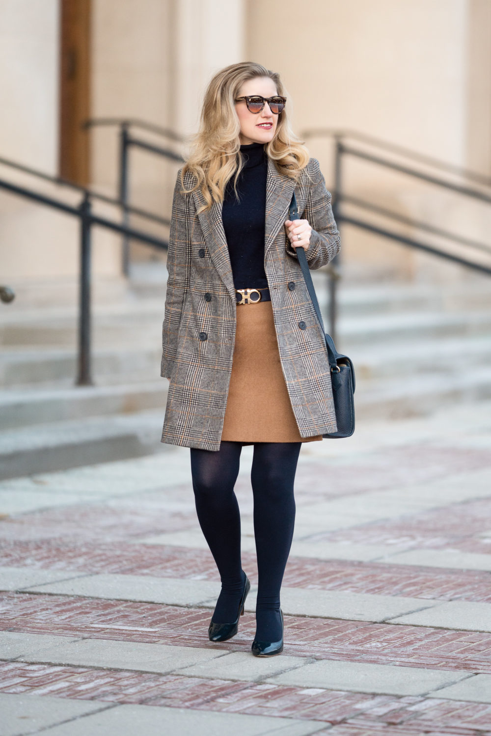Petite Fashion and Style Blog |Zara Plaid Coat | J. Crew Factory Wool Pencil Skirt | Ferragamo Belt