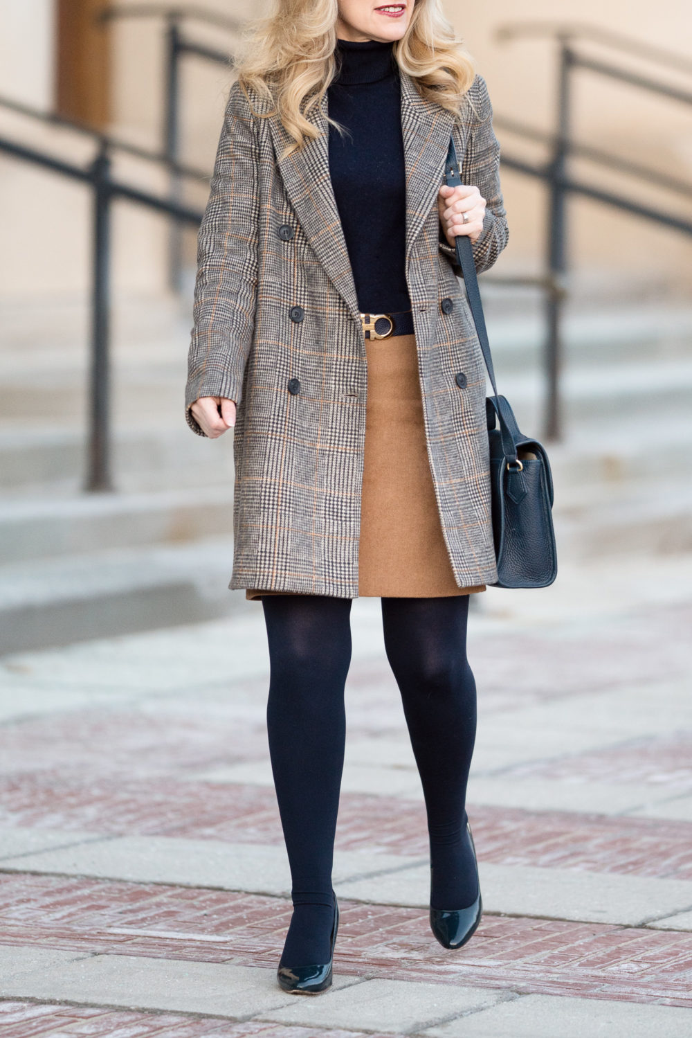 Petite Fashion and Style Blog |Zara Plaid Coat | J. Crew Factory Wool Pencil Skirt | Ferragamo Belt