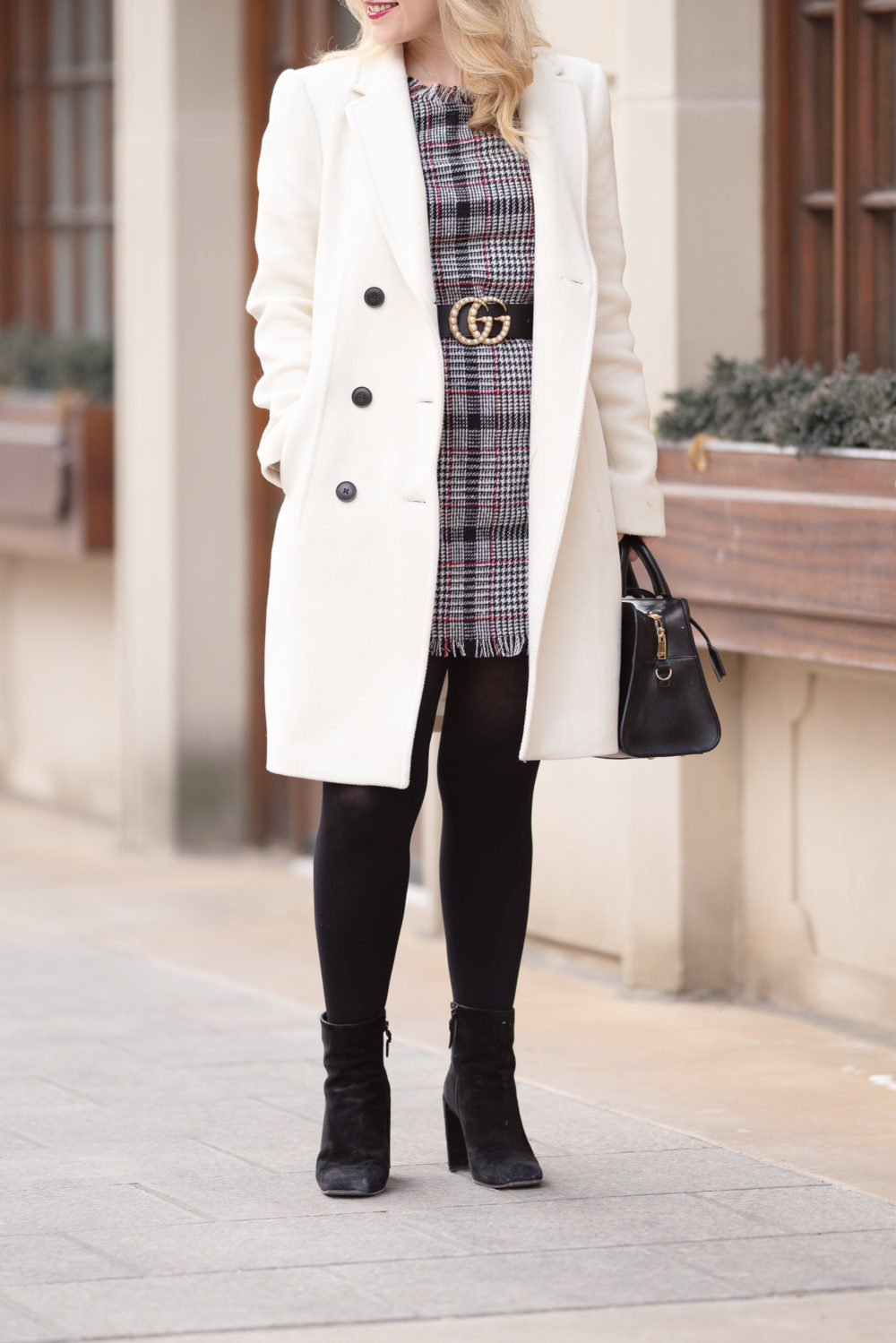 Petite Fashion Blog | Petite Style | Aqua Plaid Tweed Dress | Plaid Dress