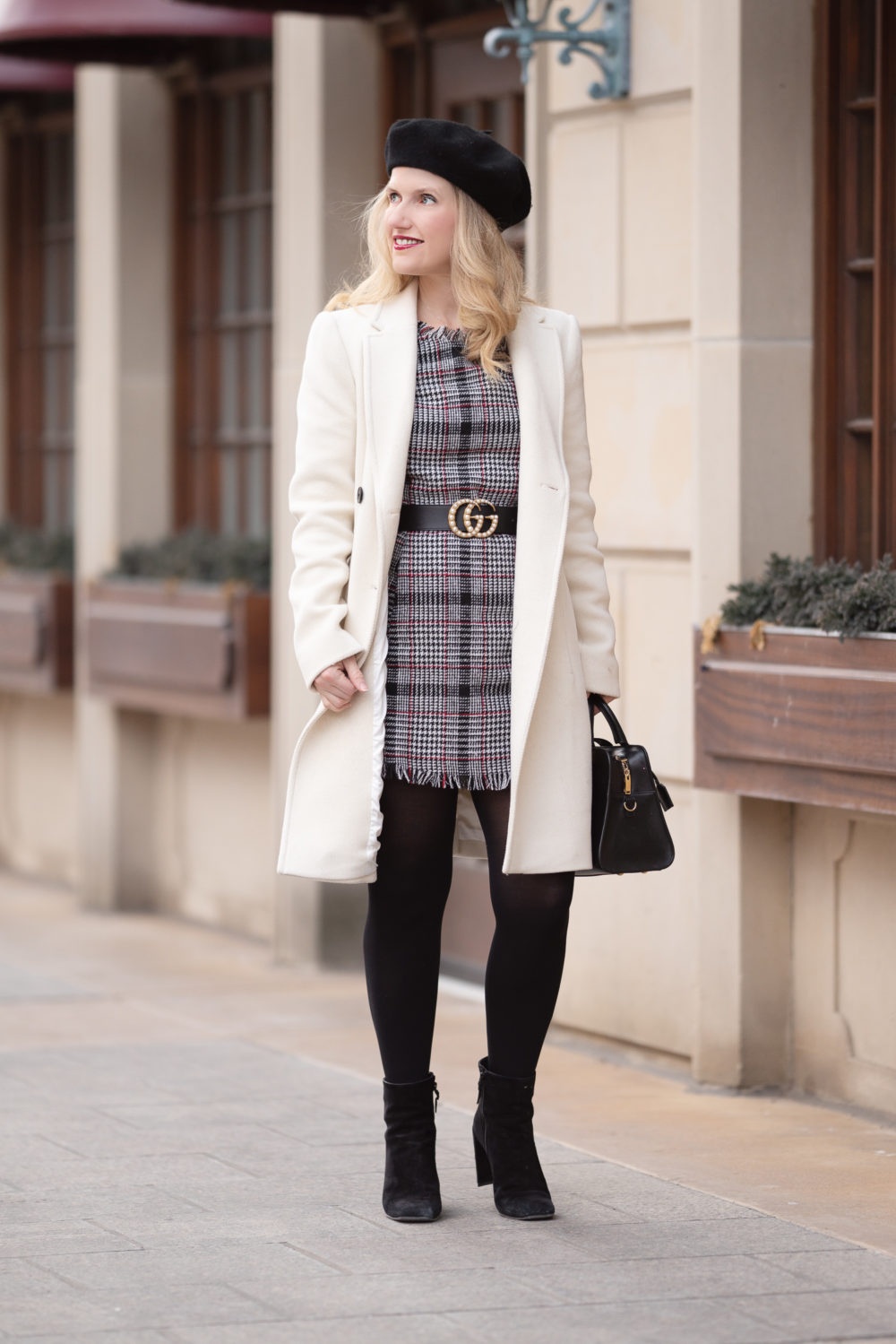 Petite Fashion Blog | Petite Style | Aqua Plaid Tweed Dress | Plaid Dress