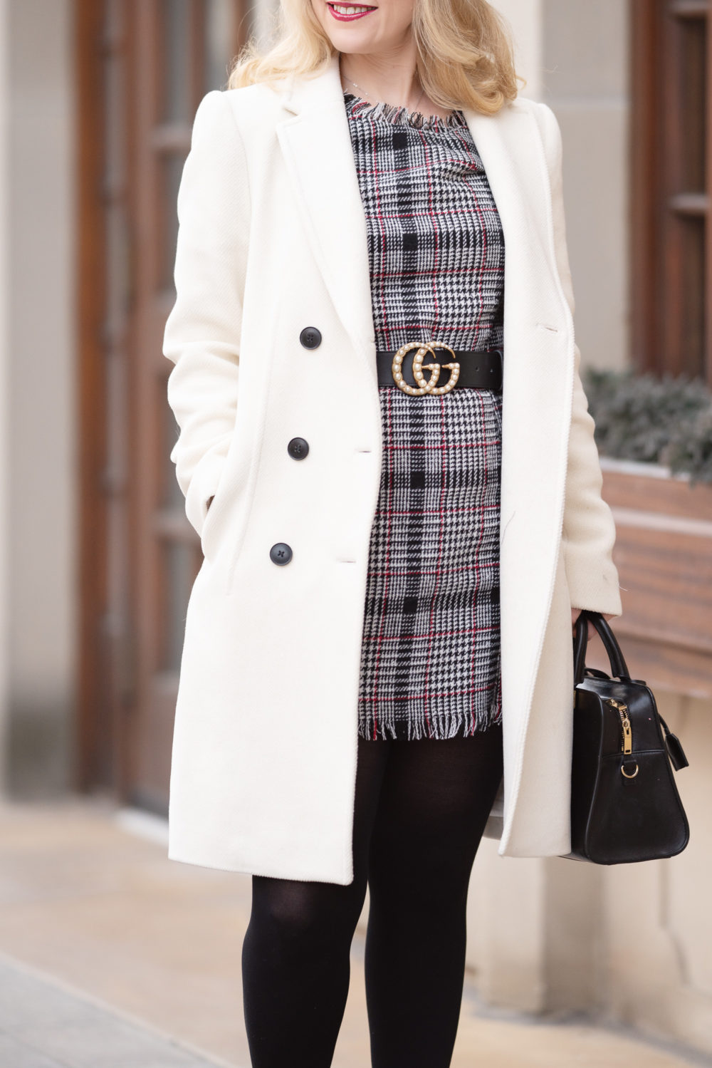 Petite Fashion Blog | Petite Style | Aqua Plaid Tweed Dress | Plaid Dress