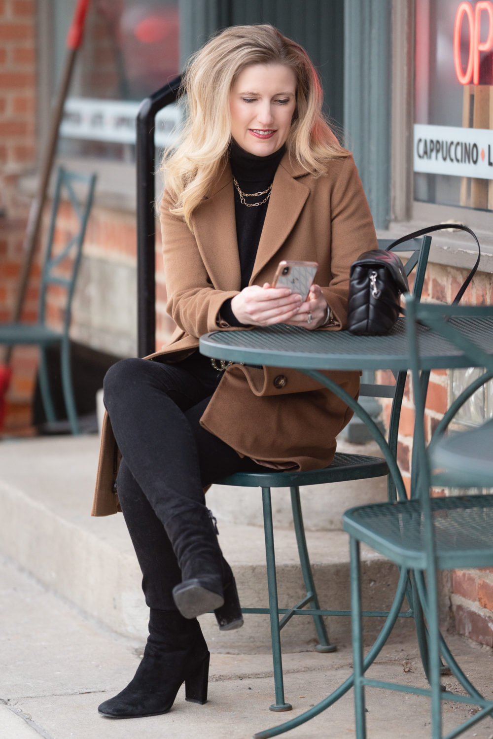 Petite Fashion Blog | Petite Style | Fleurette Notch Collar Wool Coat | Gucci Pearl Belt | Lark and Ro Cashmere Turtleneck