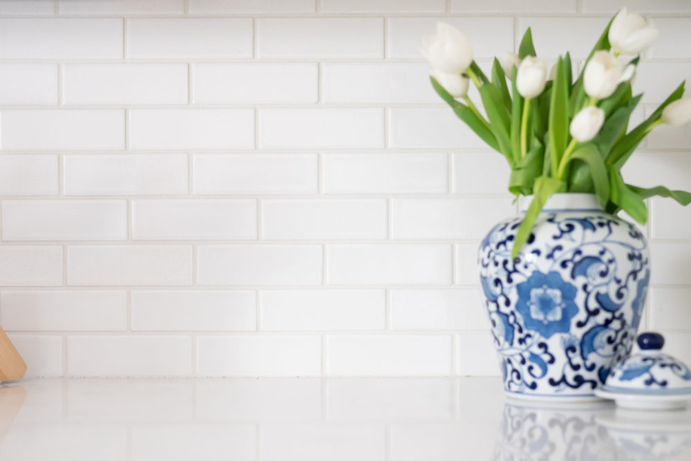 Petite Fashion Blog |White Kitchen | Inset Cabinets | From Overlay to Inset | Fireclay Tile