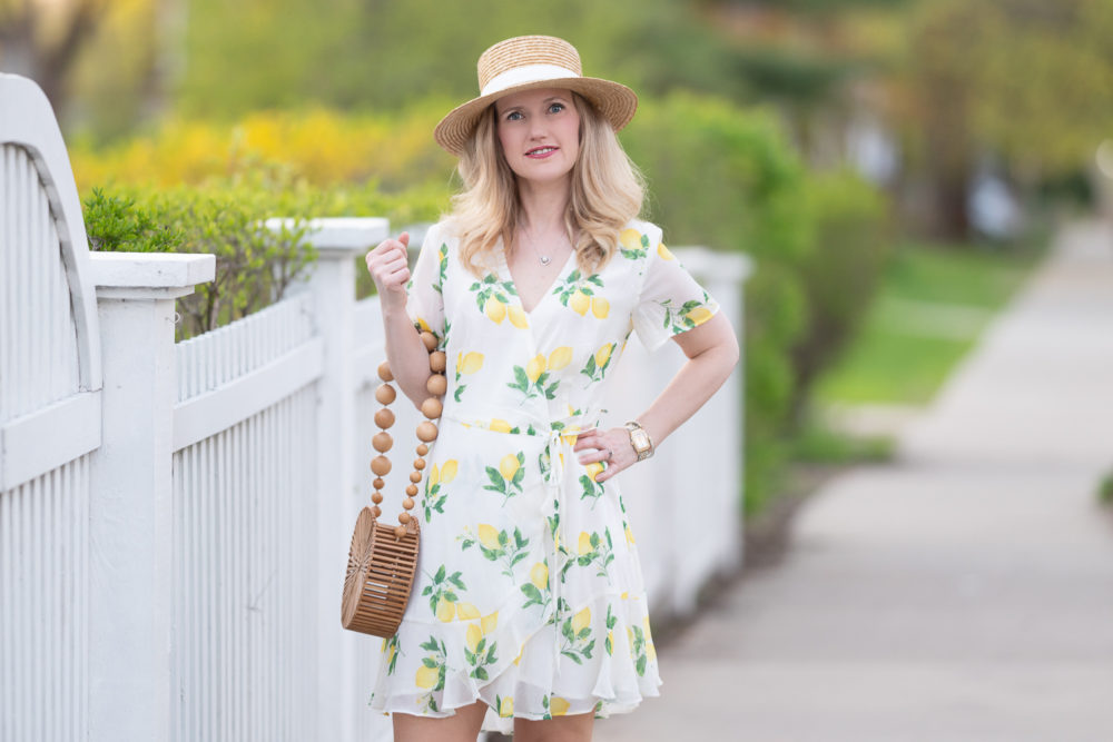 Petite Fashion Blog | Morning Lavender | Miranda Lemon Print Ruffle Wrap Dress | Lemon Dress | Lemon Sundress