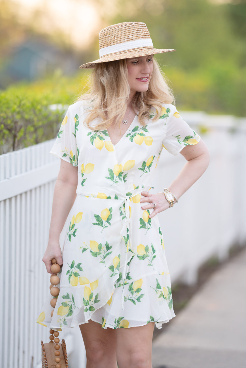 Petite Fashion Blog | Morning Lavender | Miranda Lemon Print Ruffle Wrap Dress | Lemon Dress | Lemon Sundress