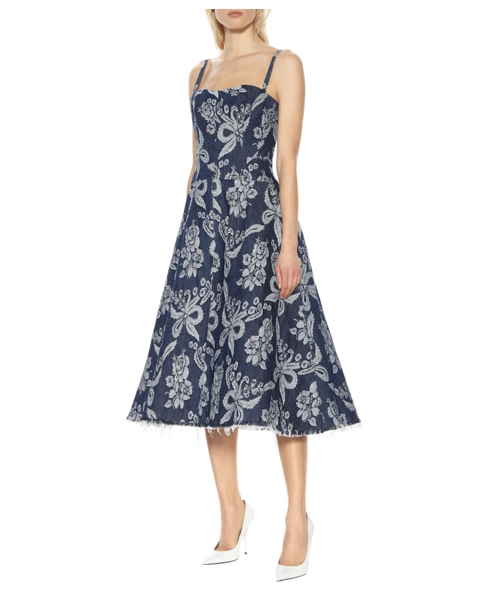 Floral Embroidered denim blue dress