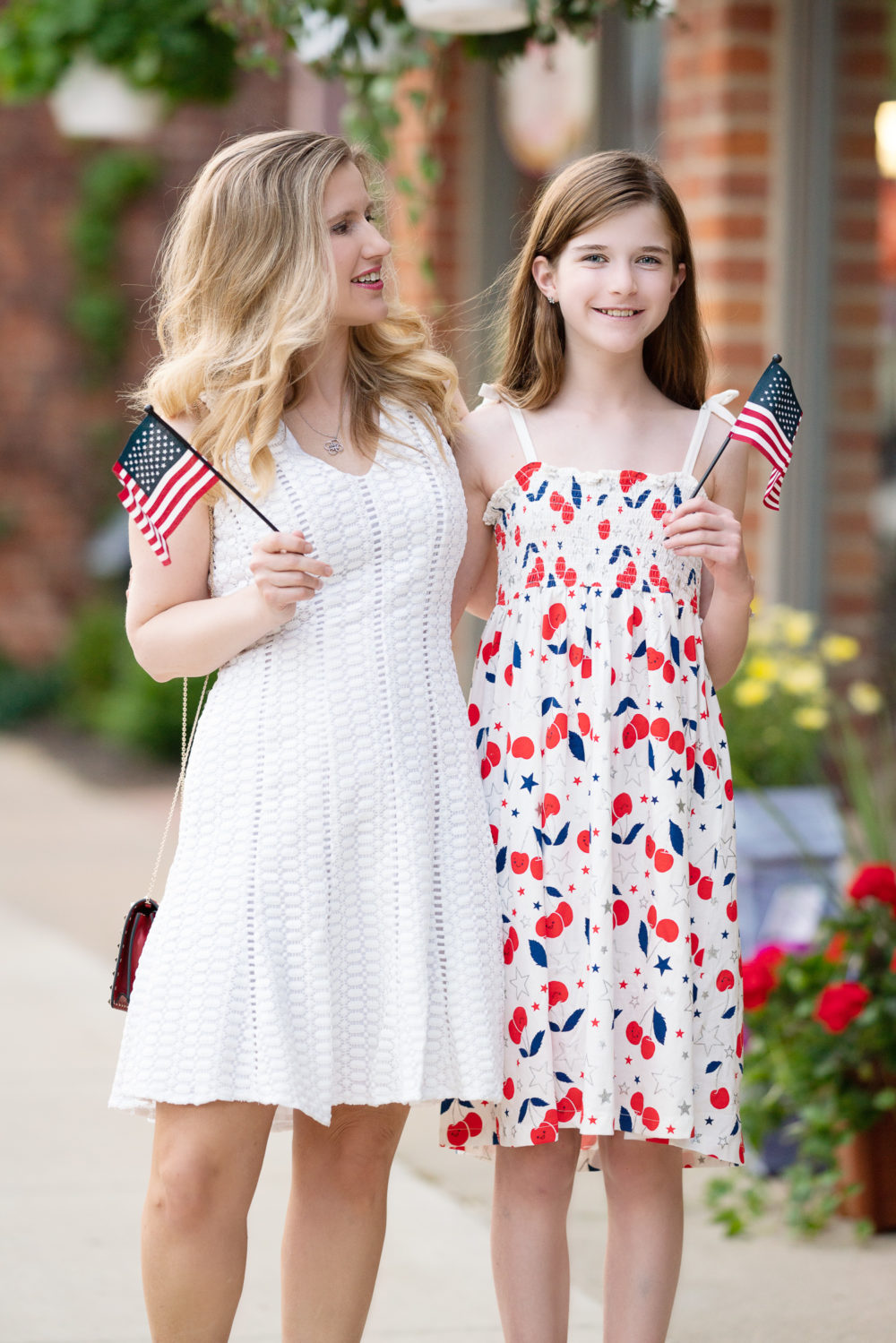 Petite Fashion Blog | Mommy and Me 4th of July Outfit Ideas | 4th of July Outfit Ideas | J. Crew Fit and Flare Dress in Geometric Lace | J. Crew Girl's Smocked Dress in Happy Cherries