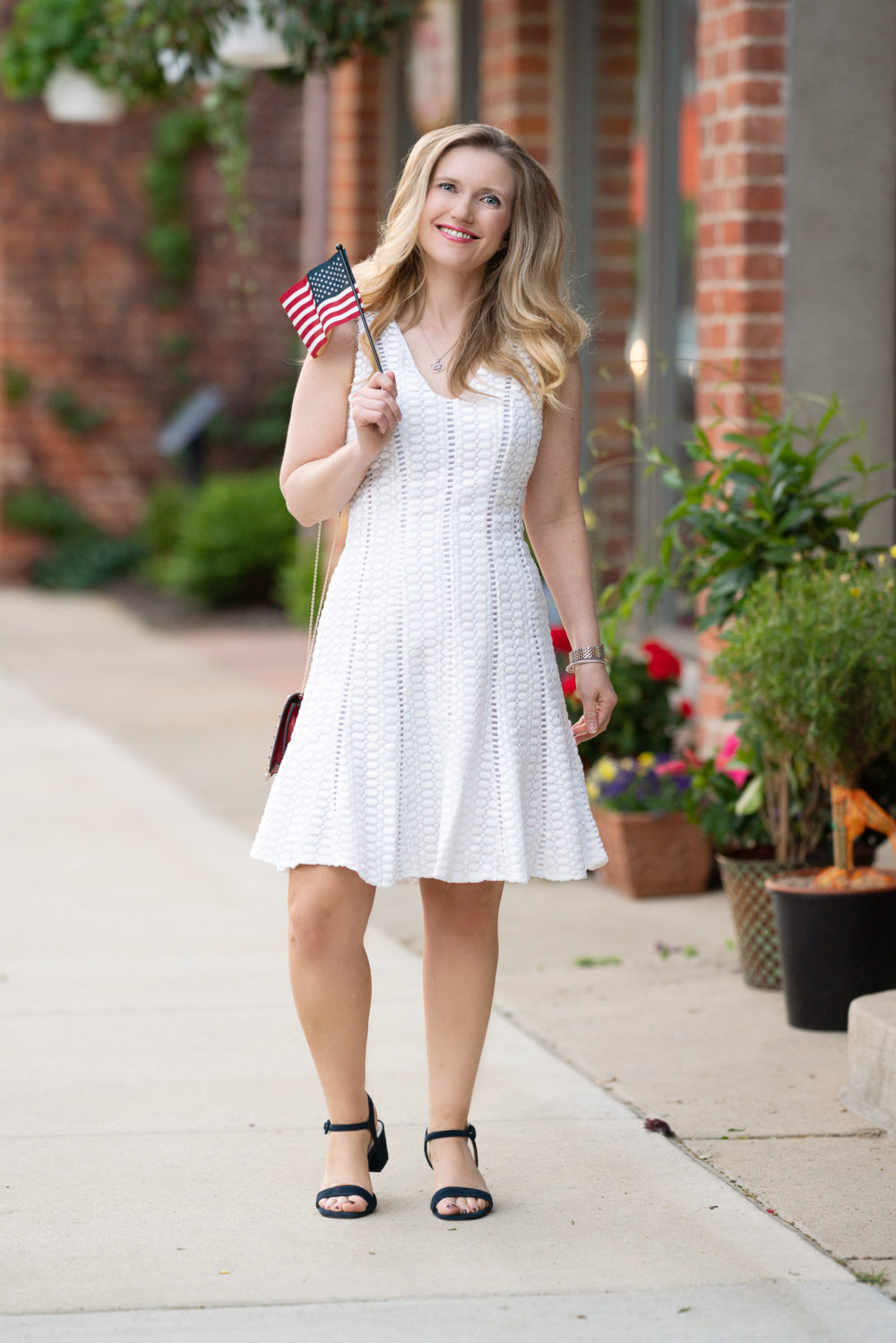 Petite Fashion Blog | Mommy and Me 4th of July Outfit Ideas | 4th of July Outfit Ideas | J. Crew Fit and Flare Dress in Geometric Lace | J. Crew Girl's Smocked Dress in Happy Cherries