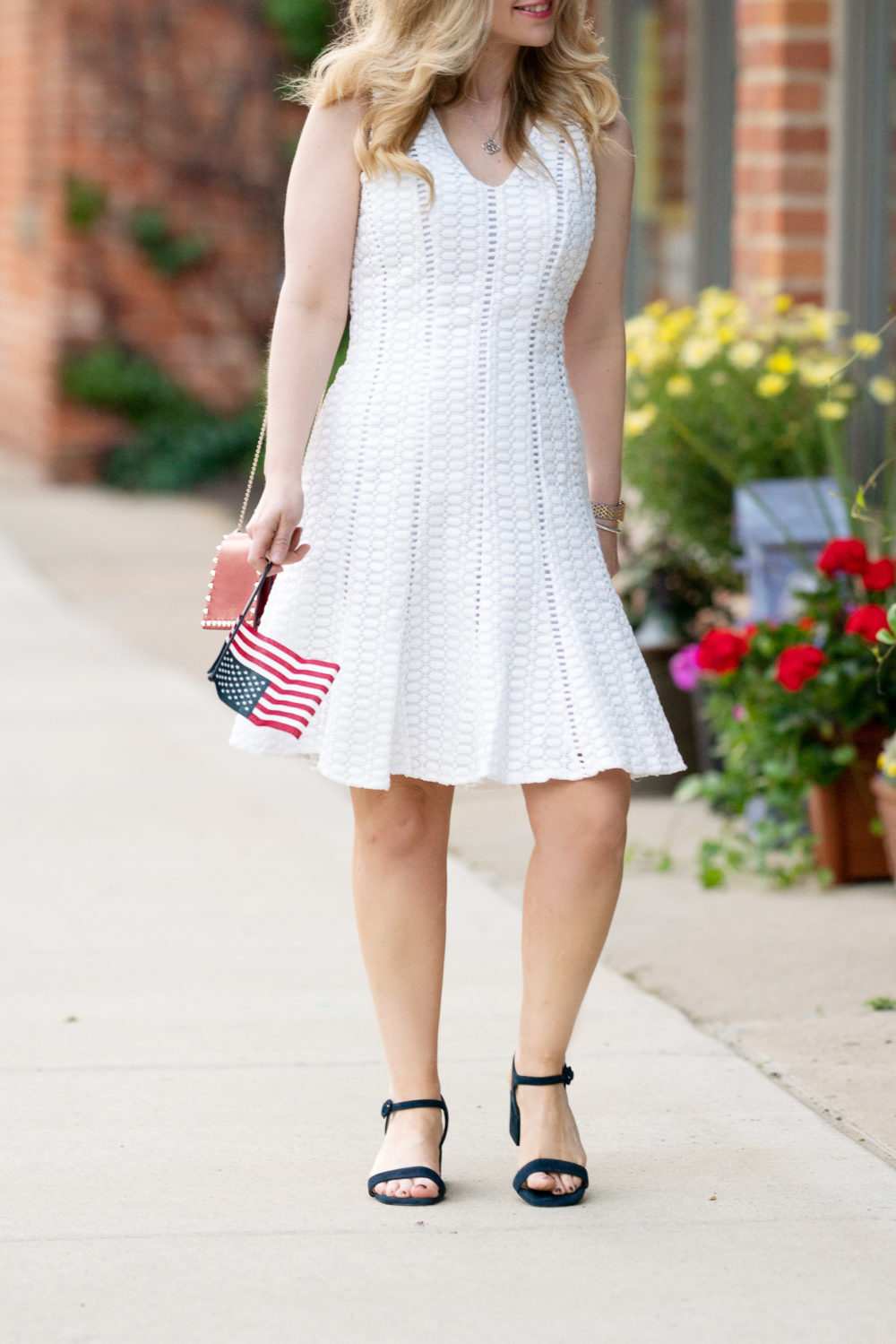 Petite Fashion Blog | Mommy and Me 4th of July Outfit Ideas | 4th of July Outfit Ideas | J. Crew Fit and Flare Dress in Geometric Lace | J. Crew Girl's Smocked Dress in Happy Cherries