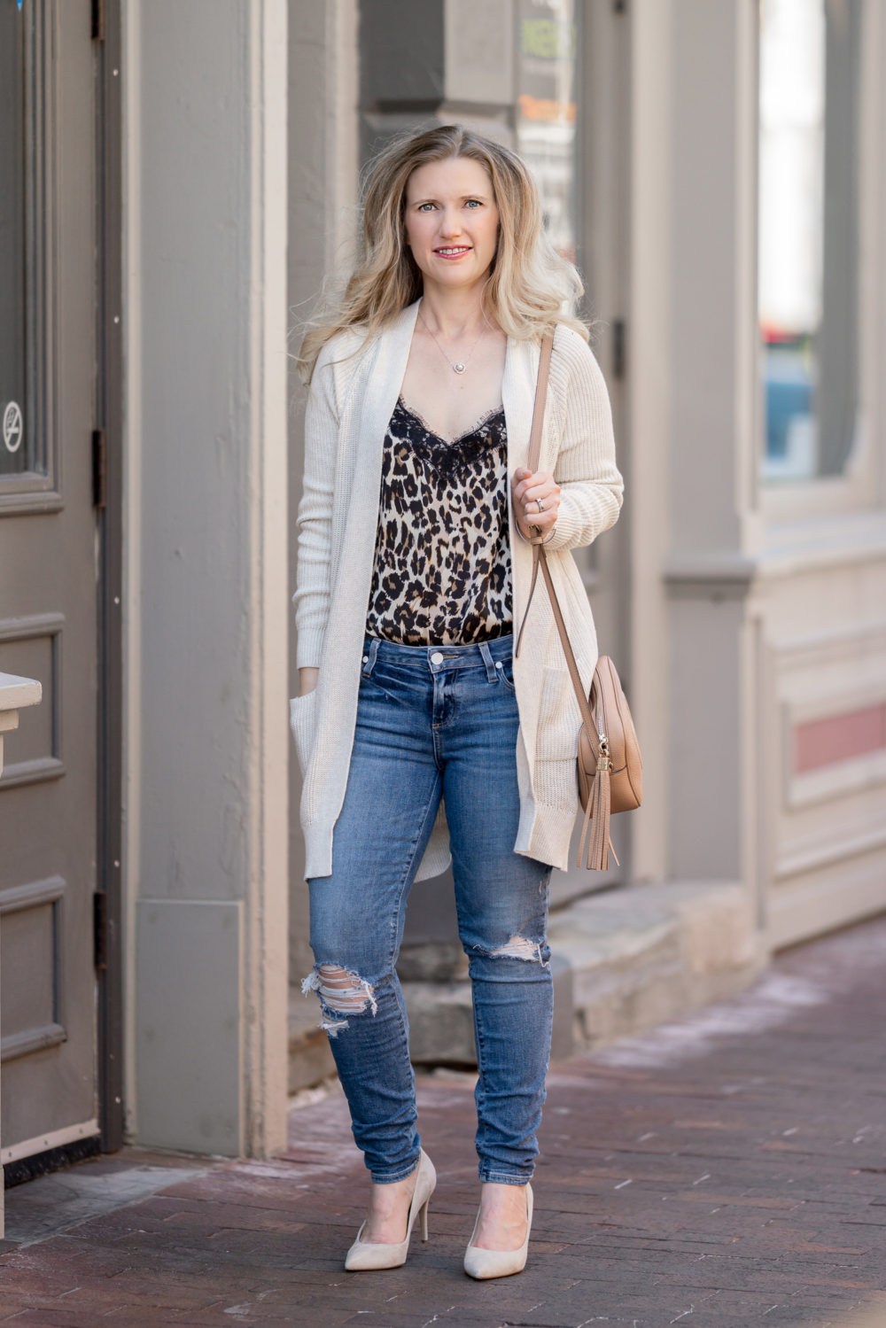 Petite Fashion Blog | Nordstrom Anniversary Sale | BP. Longline Open Cardigan | Paige Verdugo Ripped Crop Skinny Jeans | BP Lace Trim Satin Camisole Top