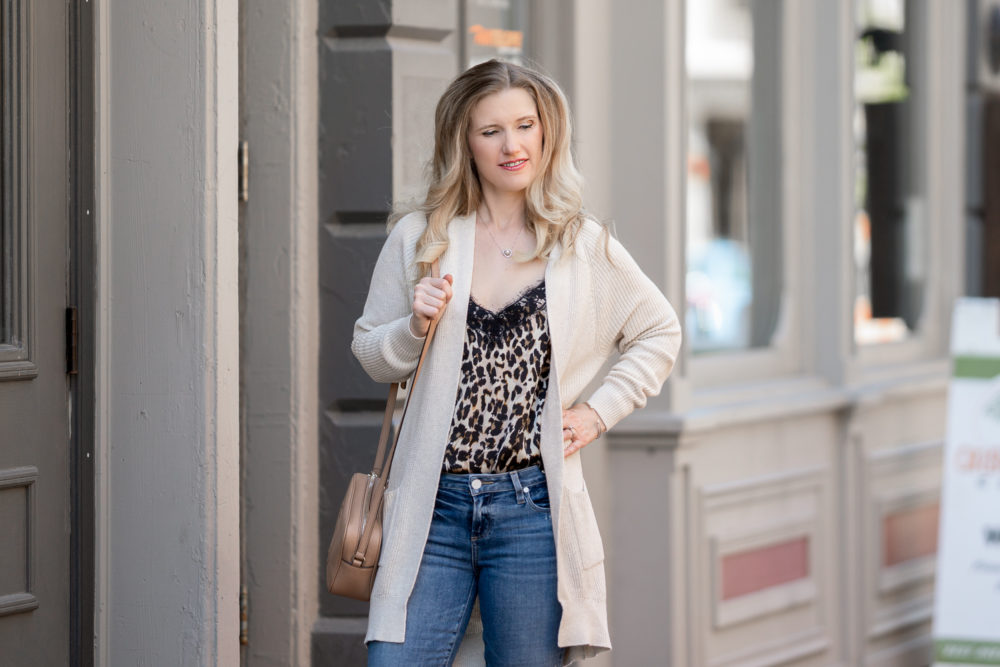 Petite Fashion Blog | Nordstrom Anniversary Sale | BP. Longline Open Cardigan | Paige Verdugo Ripped Crop Skinny Jeans | BP Lace Trim Satin Camisole Top