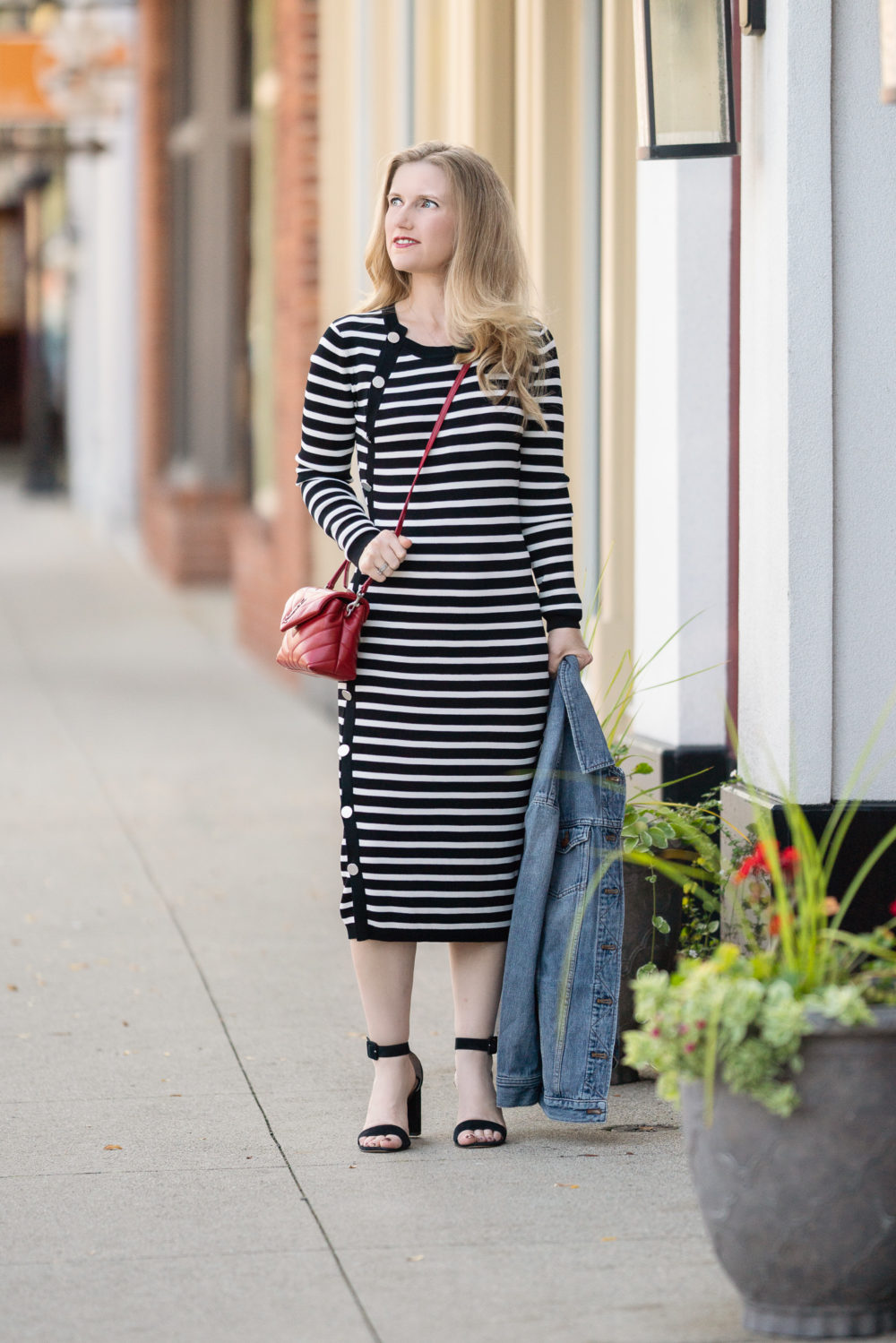 Petite Fashion Blog | Madewell Oversized Denim Jacket | Altuzarra Sweater Dress | YSL Toy Lou Lou Bag