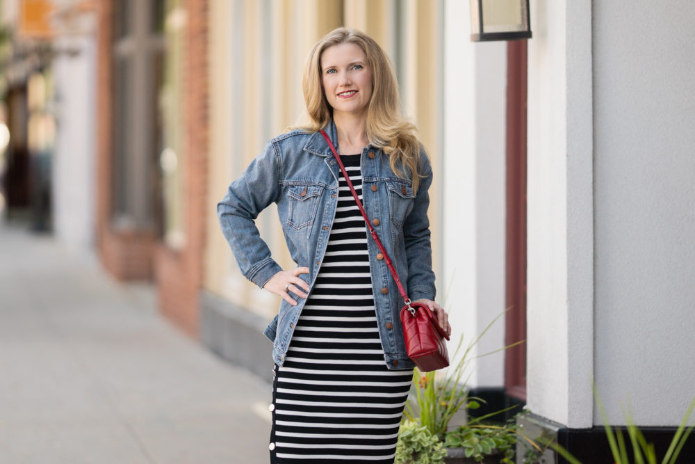 Petite Fashion Blog | Madewell Oversized Denim Jacket | Altuzarra Sweater Dress | YSL Toy Lou Lou Shoes