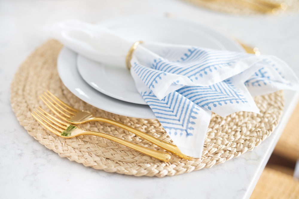 Petite Fashion Blog | Serena and Lily Riviera Counter Stools | White Kitchen | Shaker Cabinets