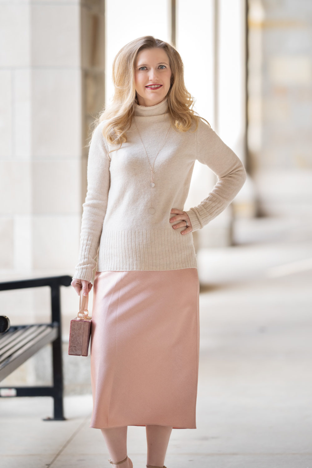 Petite Fashion Blog | Vince Bias Cut Satin Midi Skirt | Madewell-INLAND TURTLENECK SWEATER | Silk Midi Skirts | Satin Midi Skirts